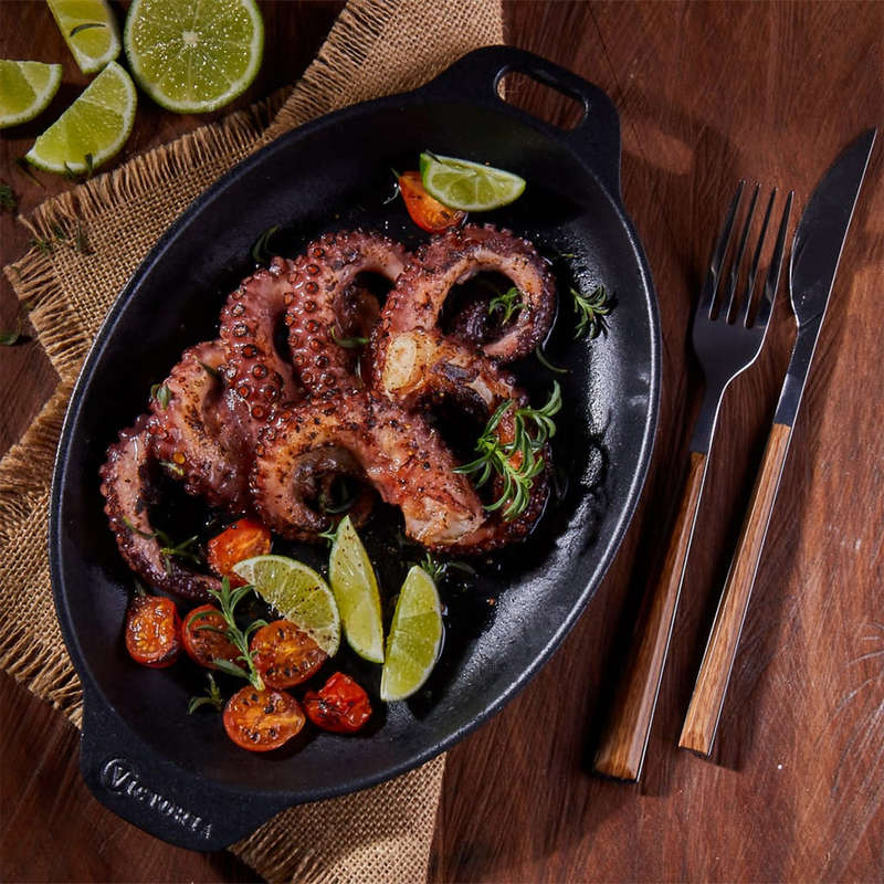 Enamelled Oval Serving Cast Iron Griddle