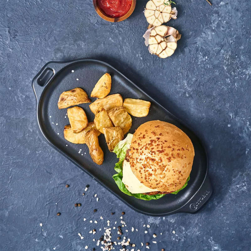 Enamelled Oval Serving Cast Iron Griddle