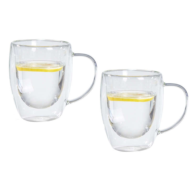 Set Of 2 Double Walled Glass Mugs, 450ml