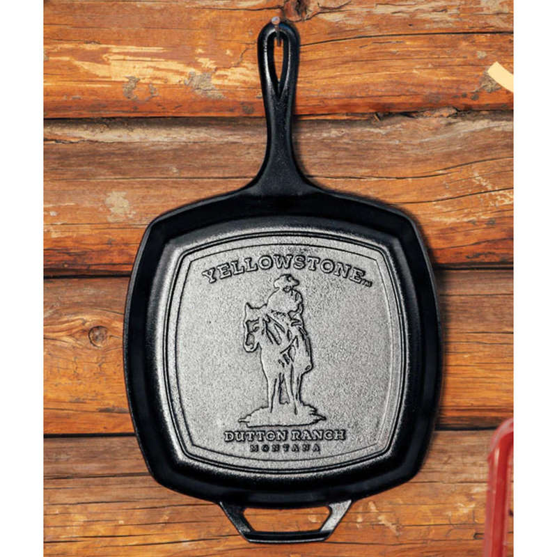 Yellowstone Seasoned Cast Iron Square Cowboy Grill Pan, 27cm