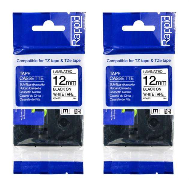 Compatible Brother TZ-231 Black On White Label Tape Cartridge 12mm