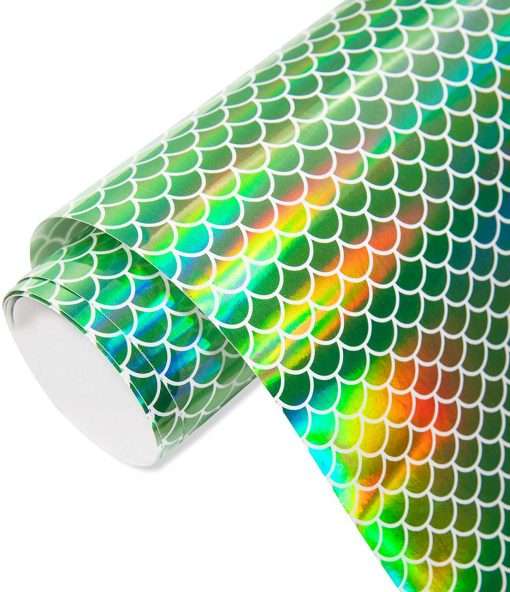 Kraft Sticker Vinyl 300mm - Holographic Mosiac - Mermaid Scale - Green