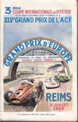 Grand Prix d'Europe Reims 5 juillet 1959 Racing Programme - Grand Prix