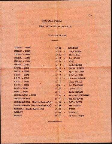 Grand Prix d'Europe Reims 5 juillet 1959 Racing Programme - Grand Prix