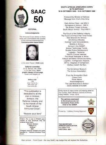 South African Armoured Corps 50th Birthday - 18 October 1946 - 18 October 1996 - French, John (ed)