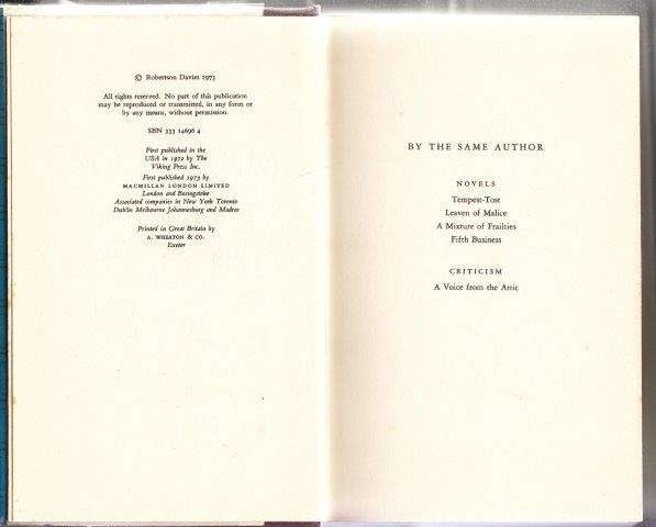 The Manticore: A Novel (Deptford 2) - First UK Edition) - Davies, Robertson