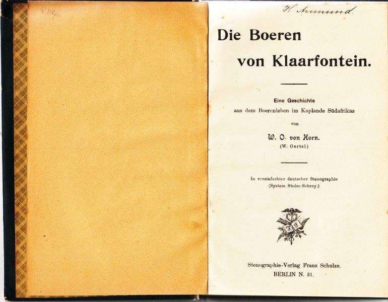 Die Boeren van Klaarfontein (stenographed copy!) - Horn, W. D. von