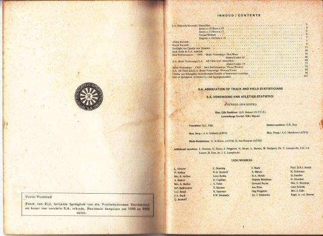 Athletics/Atletiek 1970 - South African Association of Track and Field Statisticians