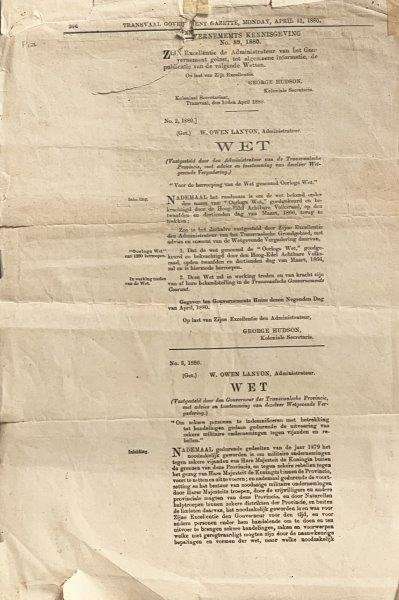 Transvaal Government Gazette Extraordinary  No. 175 Monday April 12, 1880