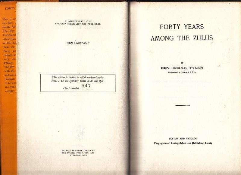 40 Years among the Zulus (Africana Collectanea XXXVII) - Tyler, Josiah