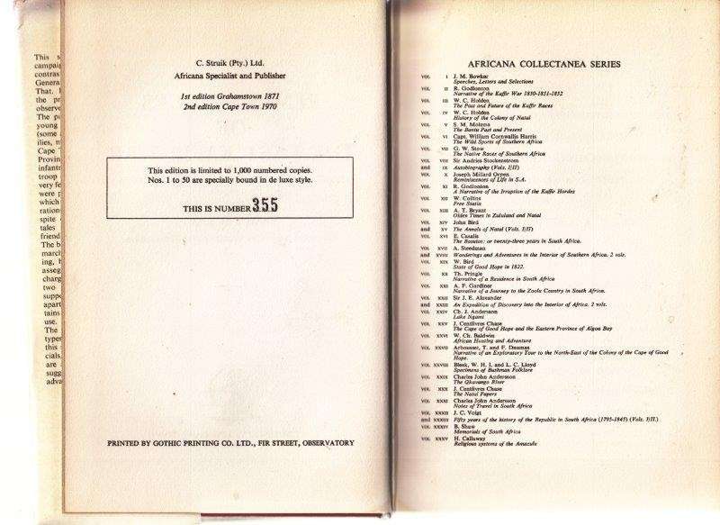 Reminiscences of the Last Kafir War (Africana Collectanea XXXVI) - McKay, James