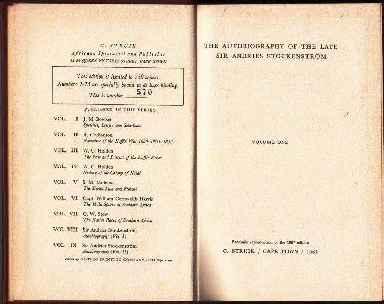 The Autobiography of the Late Sir Andries Stockenstrom (Africana Collectanea VIII/IX)