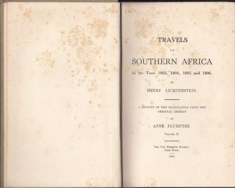 Travels in Southern Africa in the Years 1803-6 ( (VRS I No. 10 & 11) - Lichtenstein, Henry