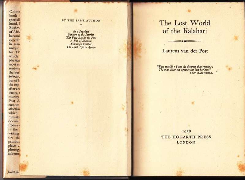 The Lost World Of The Kalahari (Hardcover, 1958 reprint) - van der Post, Laurens