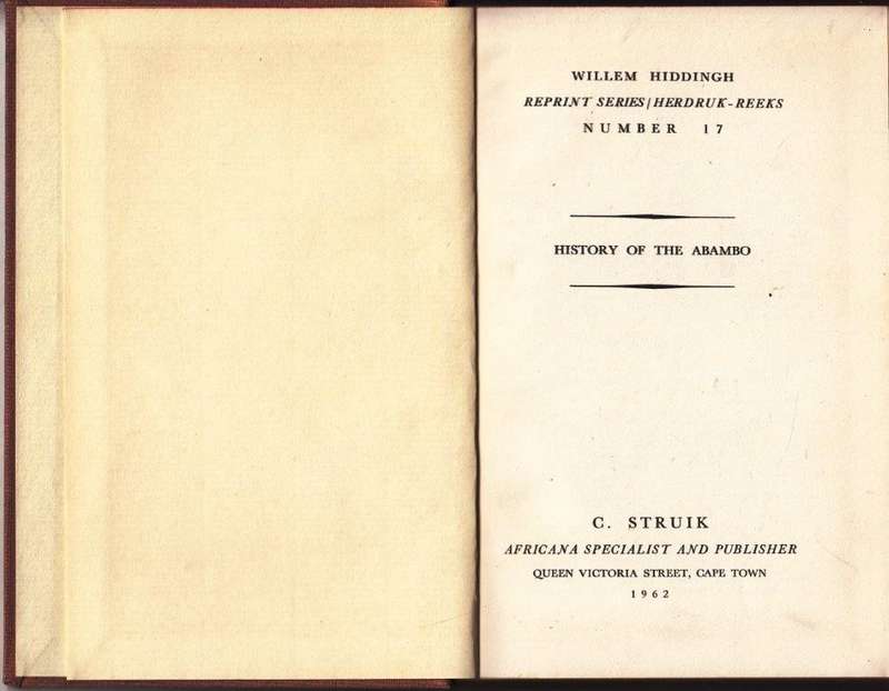 History of the Abambo Generally Known as Fingos (Willem Hiddingh Reprint Series number 17)