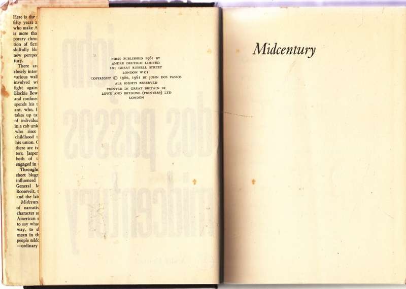 Midcentury : A Contemporary Chronicle (First UK Edition, Hardcover) - Dos Passos, John
