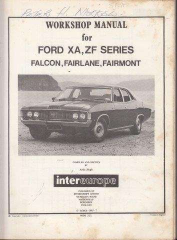Workshop Manual for Ford Xa, Zf Series, Falcon, Fairlane, Fairmont - Hugh, Andy