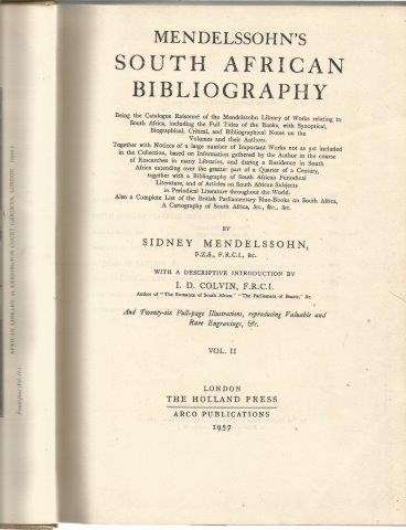 Mendelssohn's South African Bibliography - Mendelssohn, Sidney