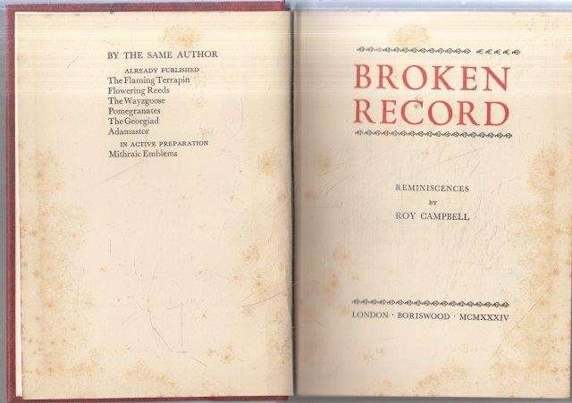 Broken Record - Reminiscences (First Edition 1934) - Campbell, Roy
