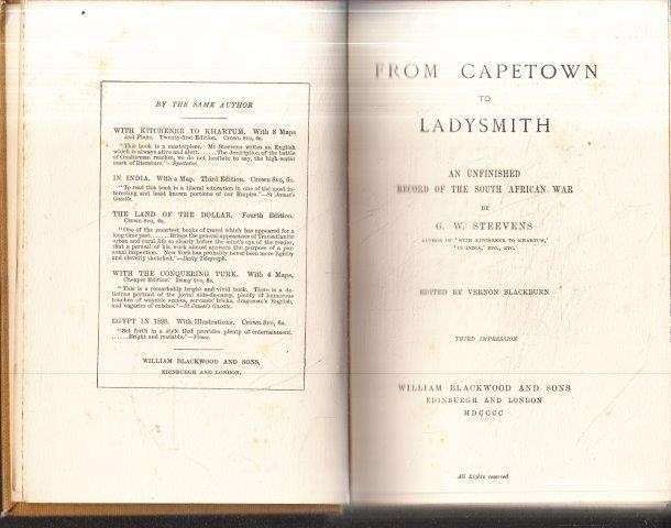 From Capetown to Ladysmith: An Unfinished Record of the South African War - Stevensens, G. W.