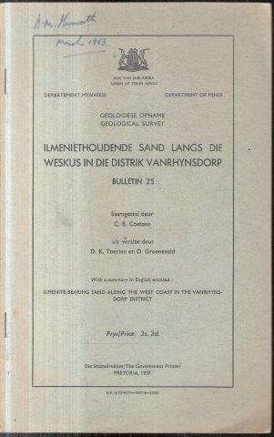 Ilmeniethoudende Sand Langs Die Weskus In Die Distrik Vanrhynsdorp (Bulletin 25)
