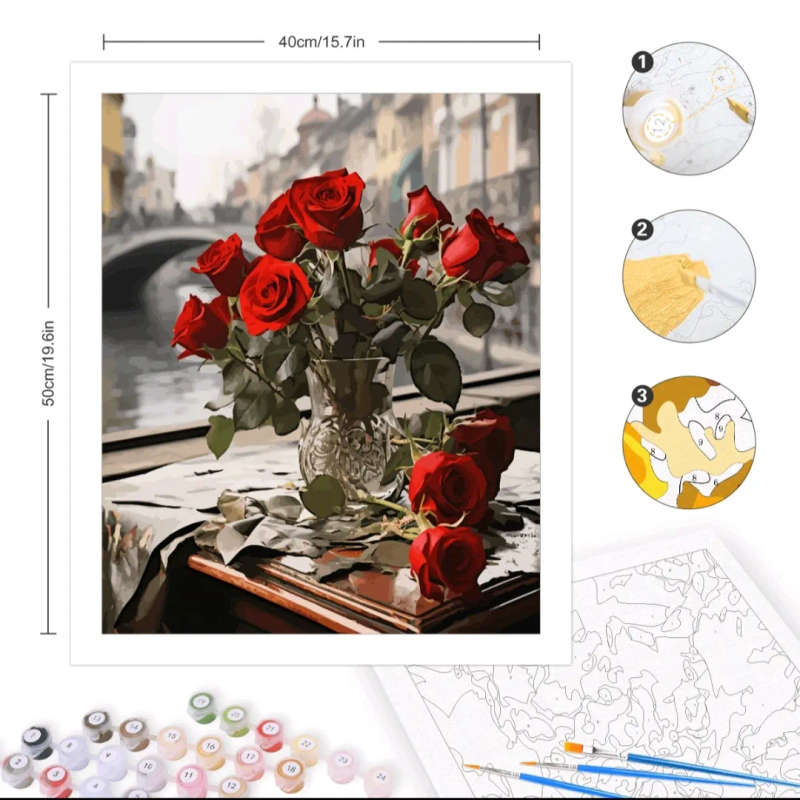 Paint by Numbers: Red Roses in Vase