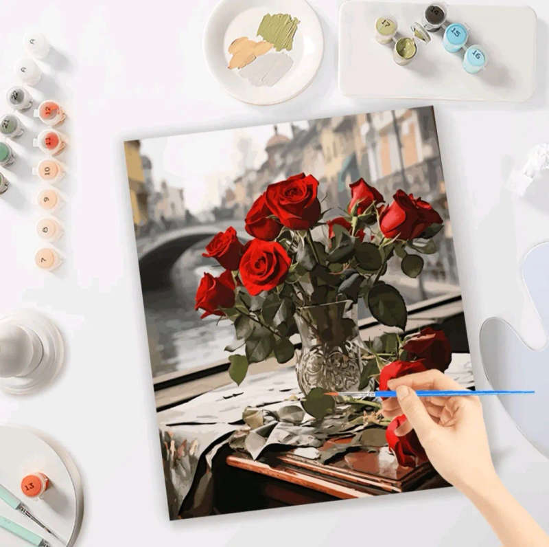 Paint by Numbers: Red Roses in Vase