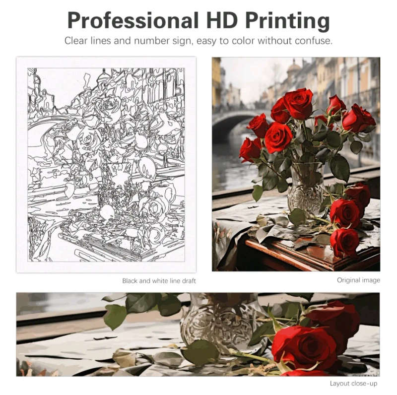 Paint by Numbers: Red Roses in Vase