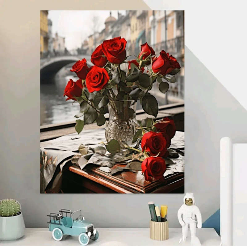 Paint by Numbers: Red Roses in Vase