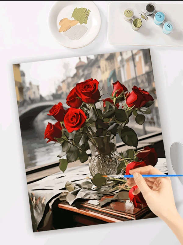 Paint by Numbers: Red Roses in Vase