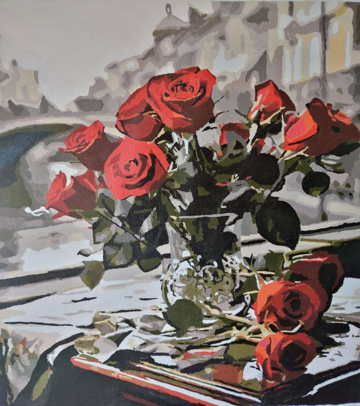 Paint by Numbers: Red Roses in Vase