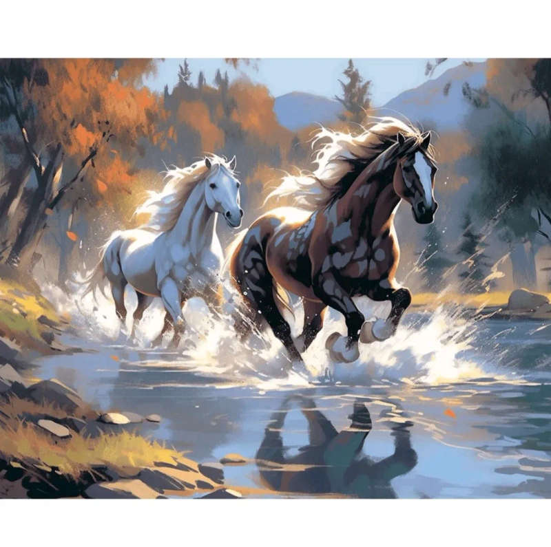 Paint by Numbers: Horses in River