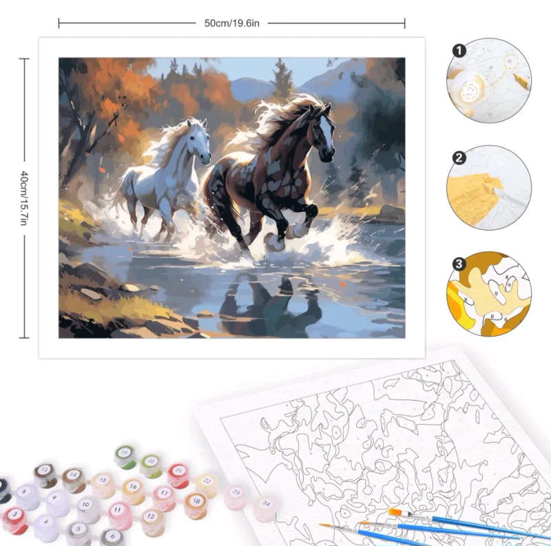 Paint by Numbers: Horses in River