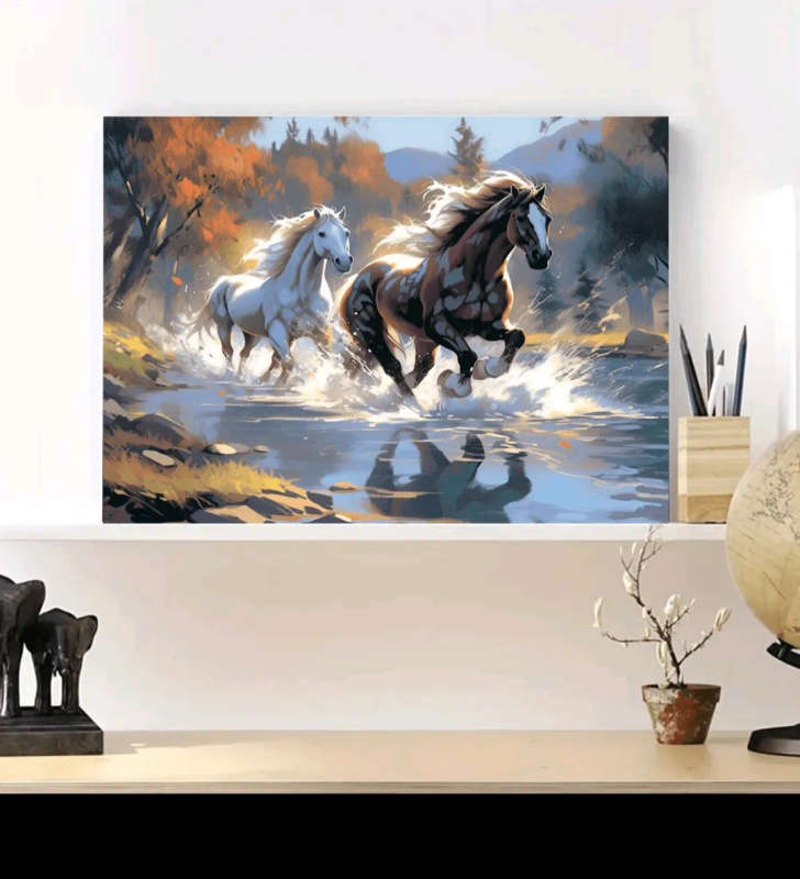 Paint by Numbers: Horses in River
