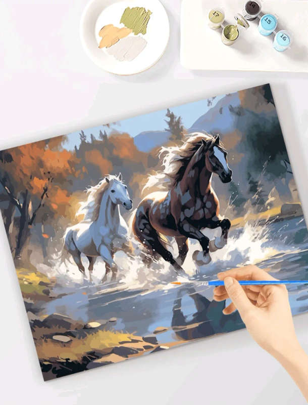 Paint by Numbers: Horses in River