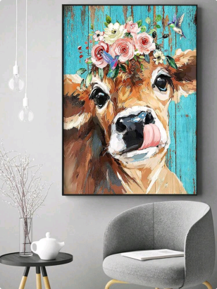 Paint by Numbers: Young Calf with flowers