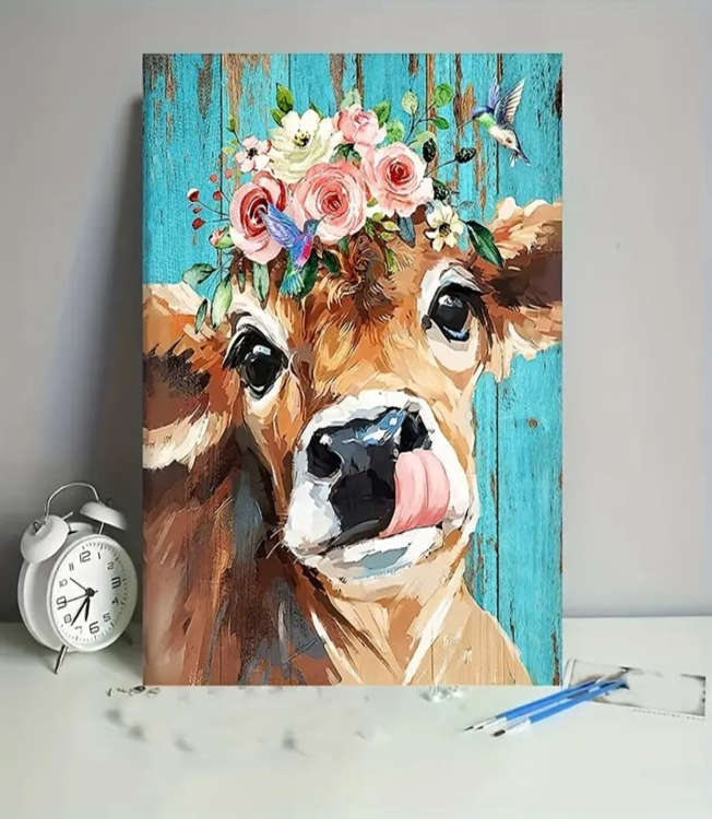 Paint by Numbers: Young Calf with flowers