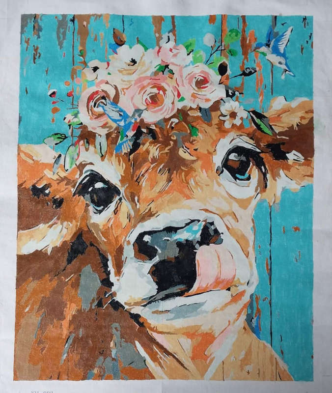 Paint by Numbers: Young Calf with flowers