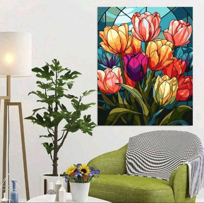Paint by Numbers: Tulips in Painted Glass