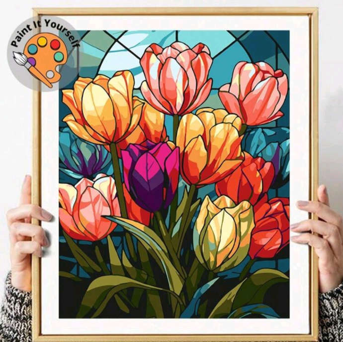 Paint by Numbers: Tulips in Painted Glass