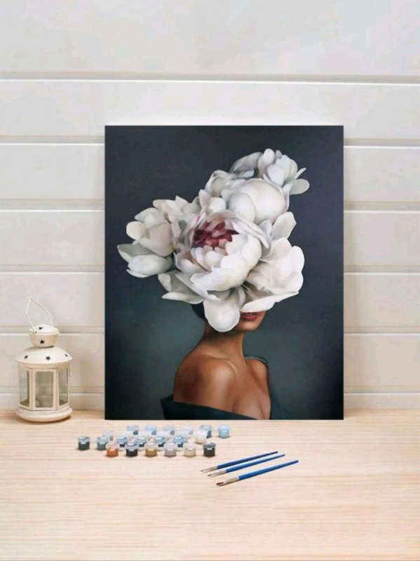 Paint by Numbers: Girl with White Rose Headpiece