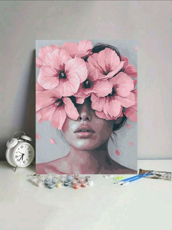 Paint by Numbers: Woman with Pink Flower Face