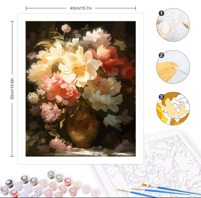 Paint by Numbers: Flowers in Golden Pot