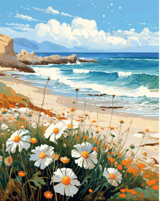 Paint by Numbers: Seaside with Daisies