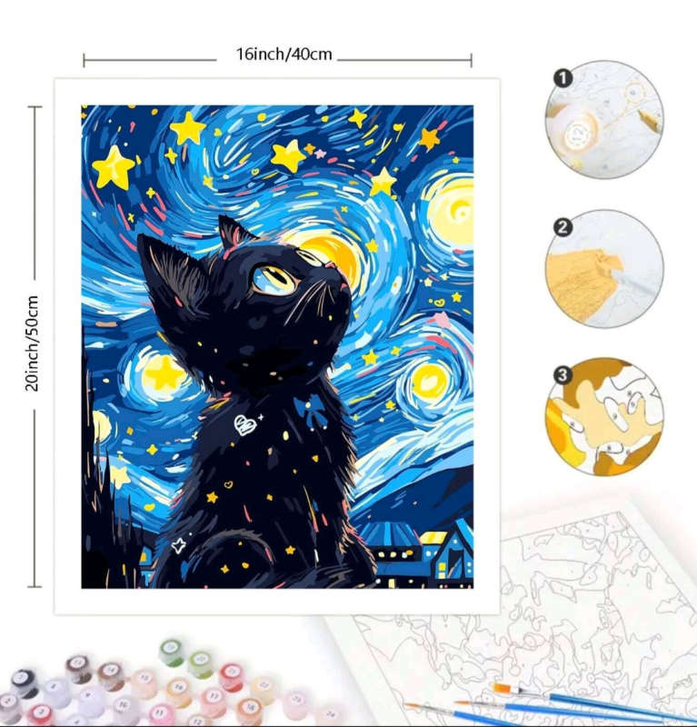 Paint by Numbers: Cat in the Night Sky