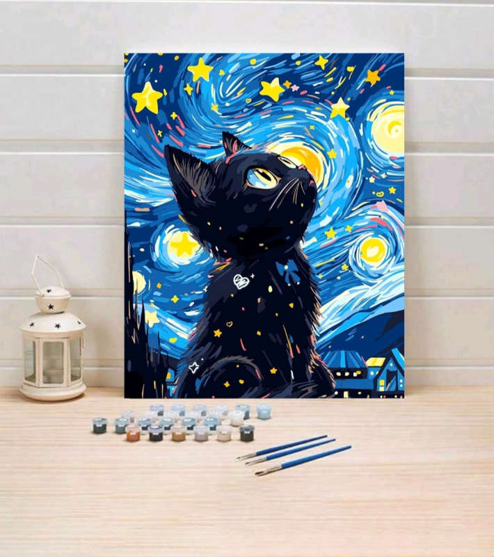 Paint by Numbers: Cat in the Night Sky