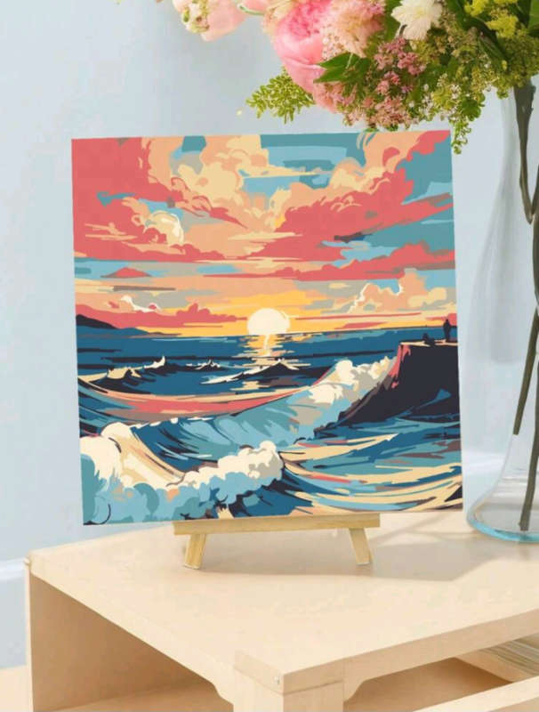 Paint by Numbers: Block Framed Crashing Waves at Sunrise