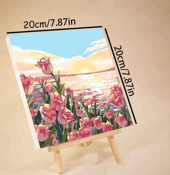 Paint by Numbers: Block Framed Pink Roses Next to the Water