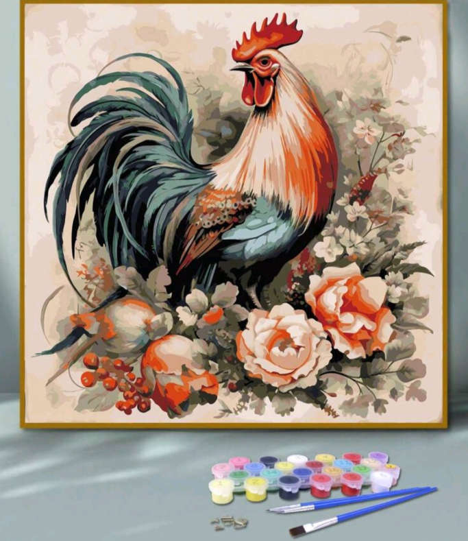 Paint by Numbers: Rooster and Flowers