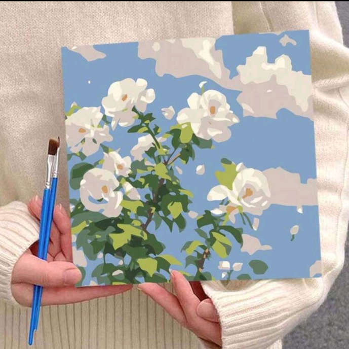 Paint by Numbers: Block Framed White Roses